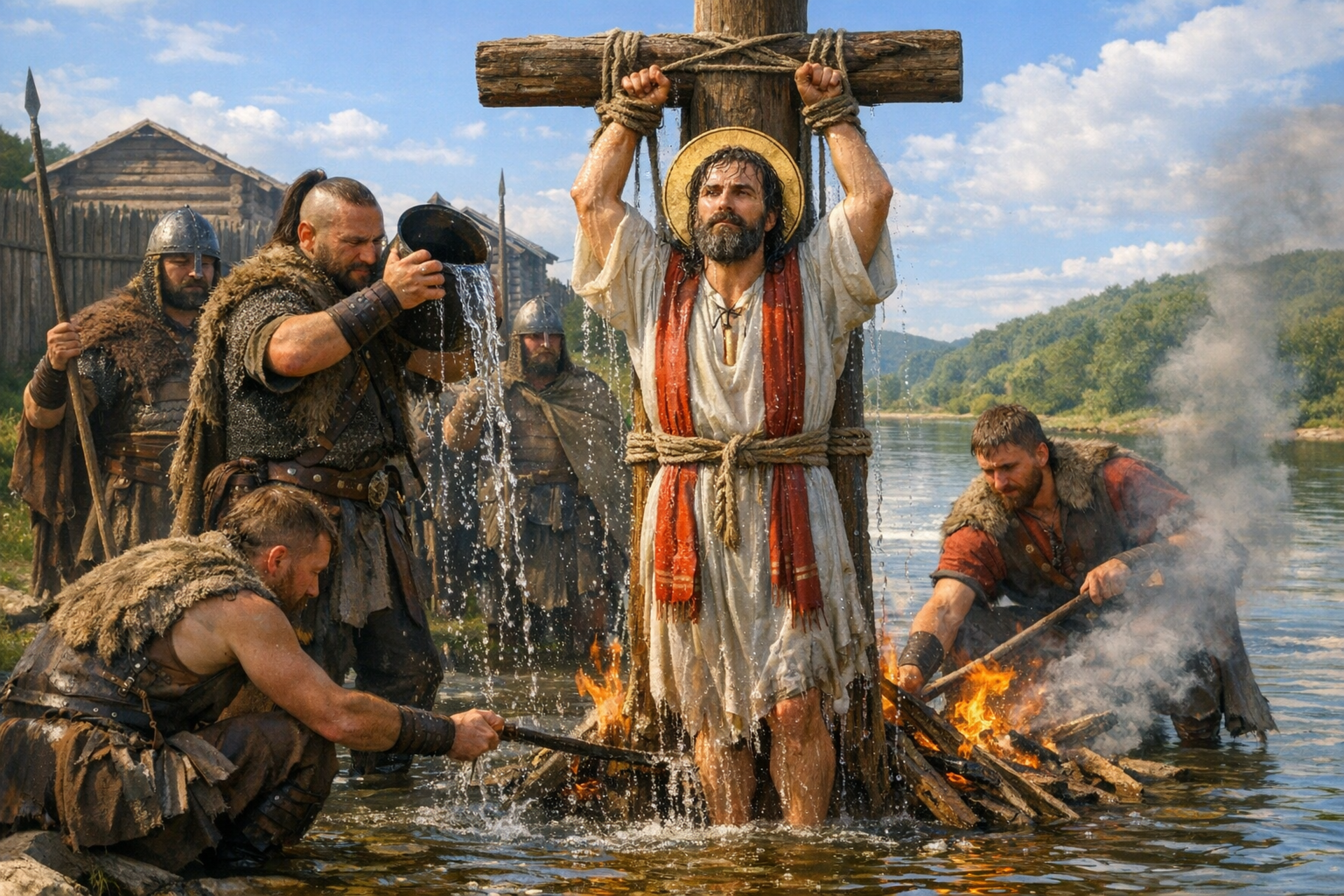 Фотореалистичное изображение, Страдание святого мученика Саввы Готфского, православный календарь, 2026-04-28, martyrdom