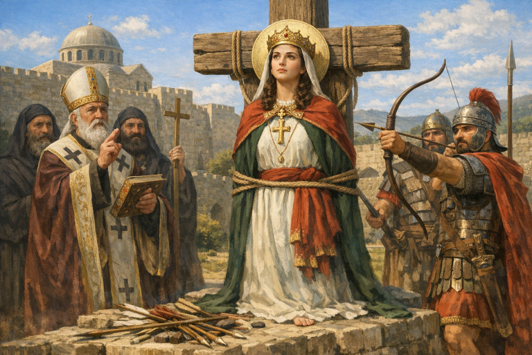 Фотореалистичное изображение, Страдание святой мученицы Ирины, православный календарь, 2026-04-29, martyrdom